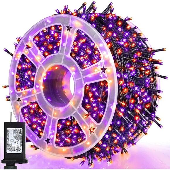 Halloween String Lights 164FT 500 LED Purple Orange 8 Modes Indoor Outdoor Decor - Picture 1 of 9